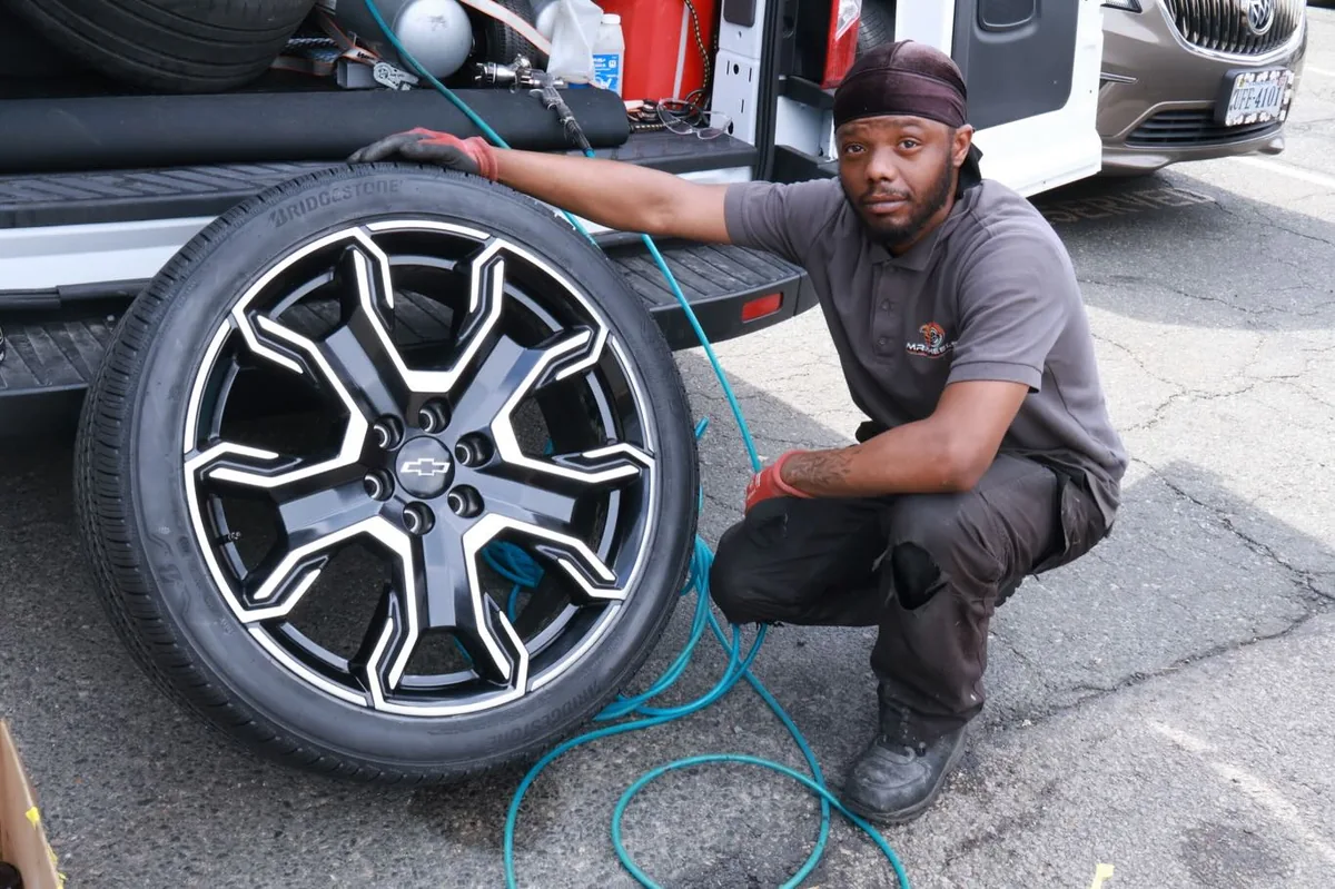 Chevrolet wheel with a black and silver finish